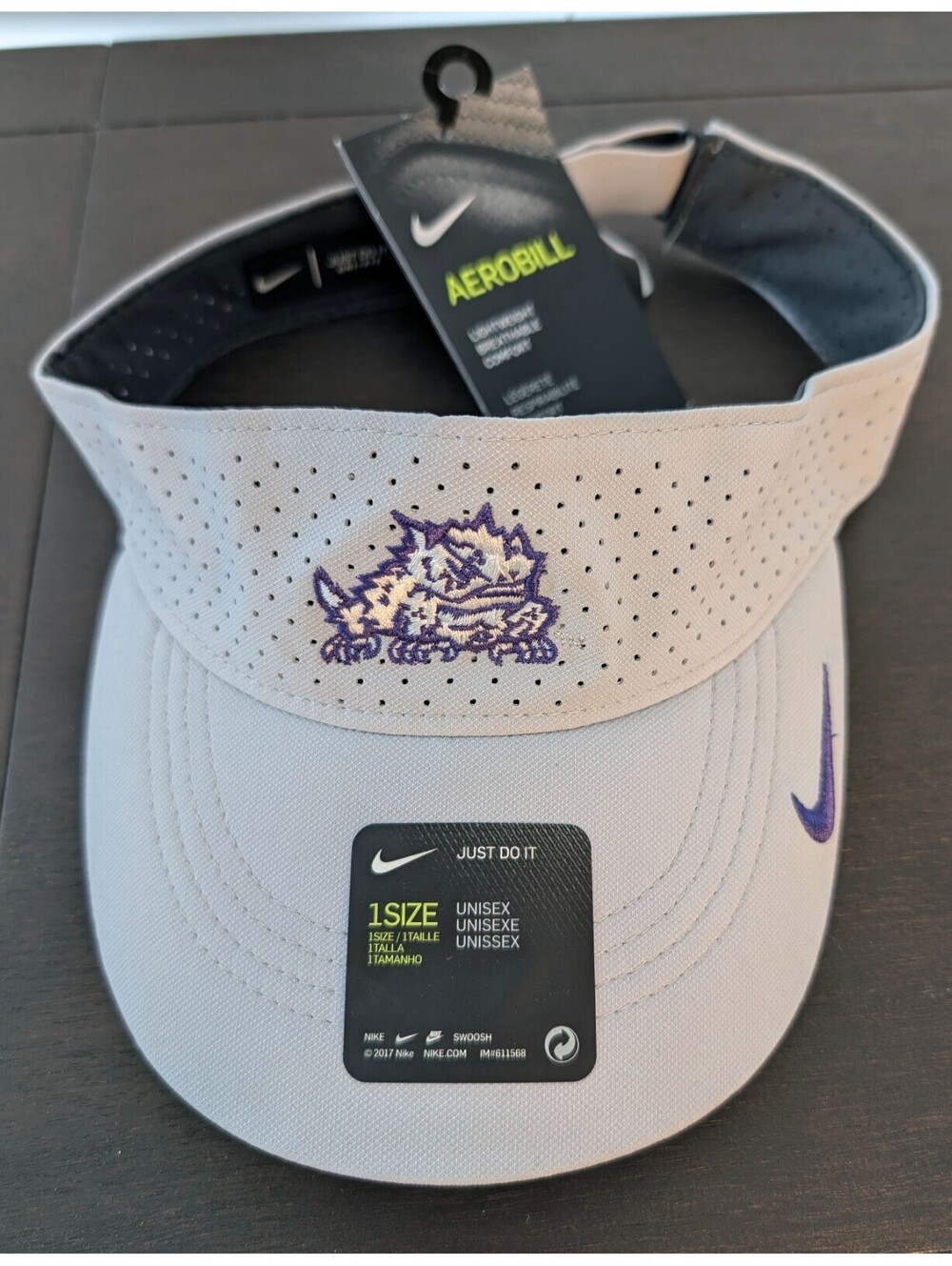Nike Aerobill TCU Texas Horned Frogs Visor One Size Unisex NWT Purple Gray